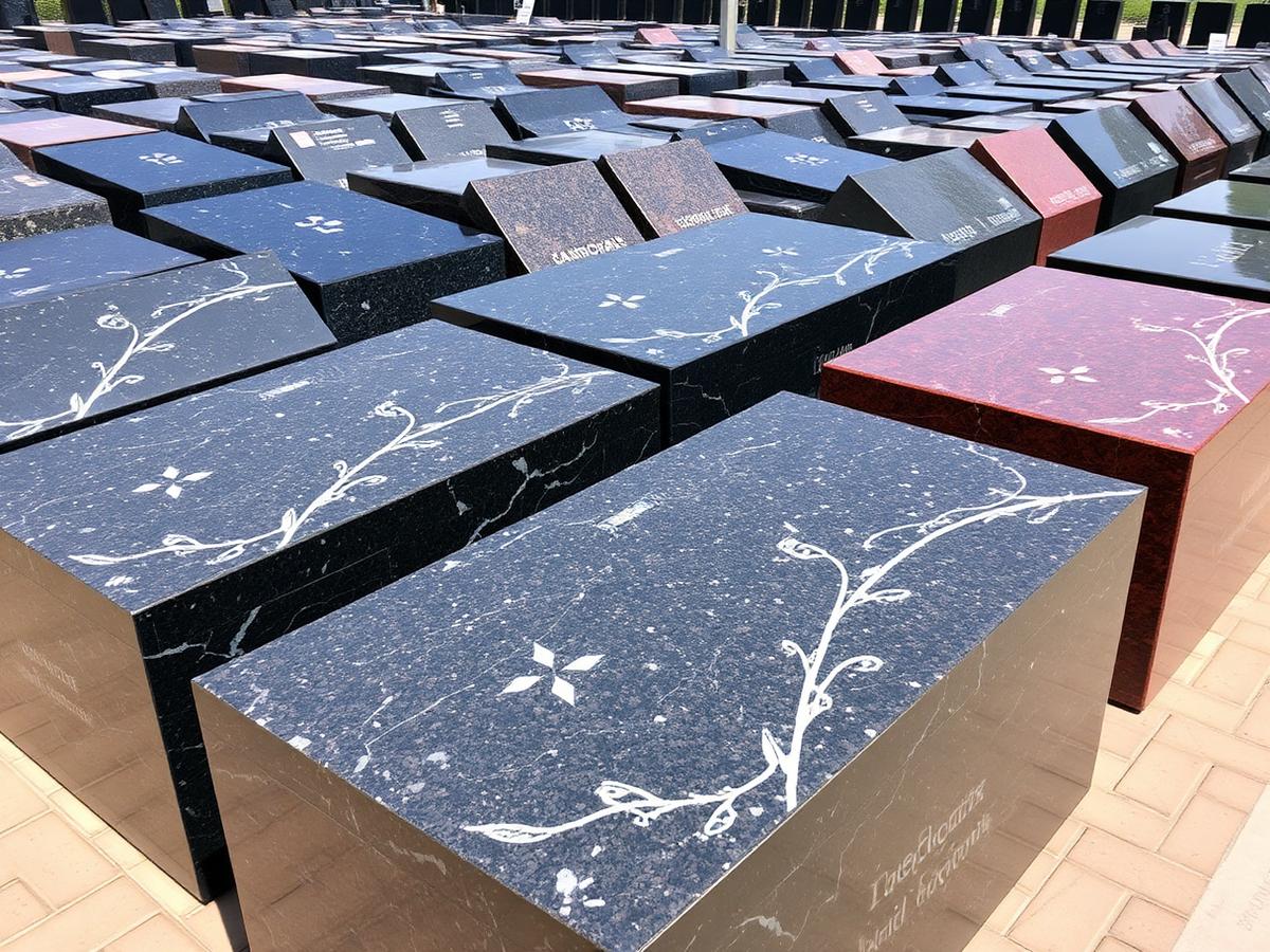 Rows of polished granite in the Capital Monument Works outdoor yard